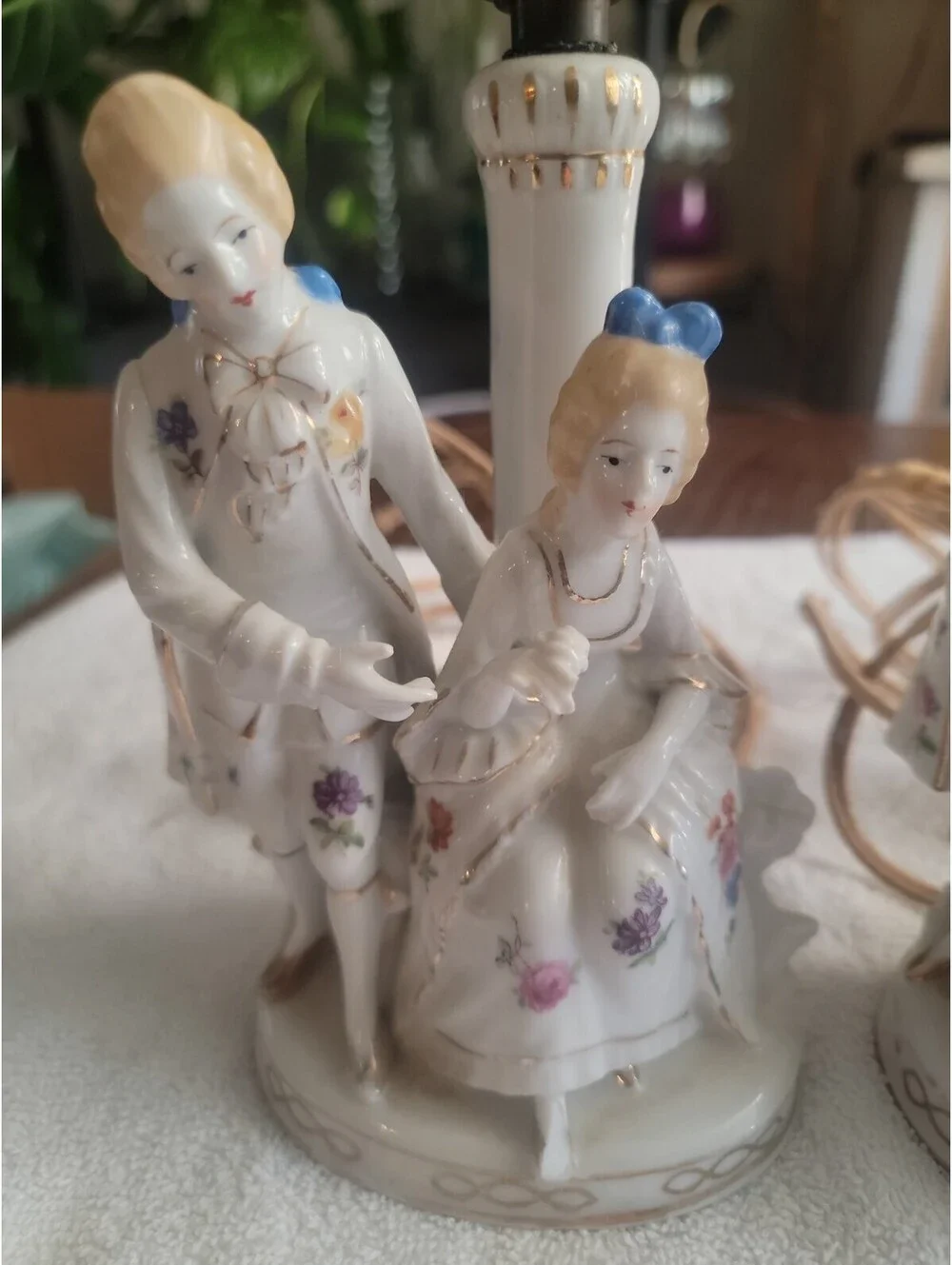 Vintage Courting Couple Lamp MCM Porcelain Boudoir Rare Set Of 2 All Original